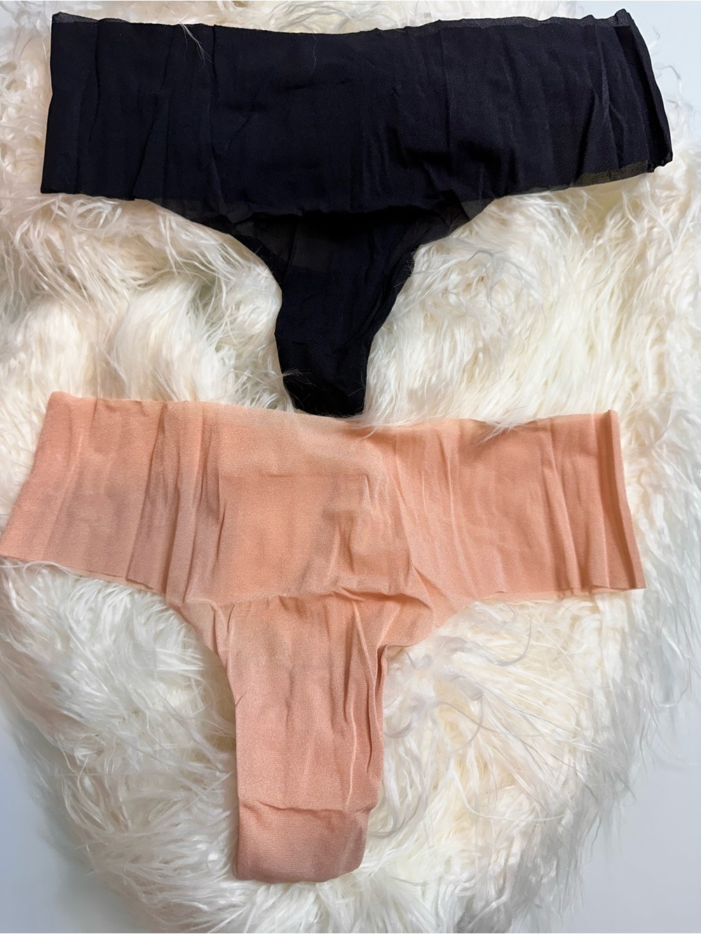 NWT Cosabella Free Cut Mesh Thong 2 Pack Black Nude No Show L/XL
